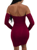 TOB Women's Sexy Off Shoulder Cut Out Long Sleeve Bodycon Mini Club Dress