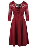 Mixfeer Women's Vintage Floral Lace Cocktail Swing Dress With 3/4 Sleeve