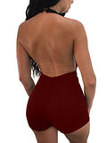 TOB Women's Summer Sexy Backless Lace Up Halter Bodycon Jumpsuit Club Romper