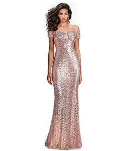 Sumintras Fabulous Sequined Off-The-Shoulder Sweetheart Sequin Long Formal Form Fitting Prom Evening Dress