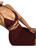 Lyheller Women's Sexy 2 Piece Spaghetti Bodycon Mid Bandage Party Club Dress