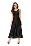Noctflos Women Double V-neck Elegant Long Cocktail Wedding Party Evening Dress