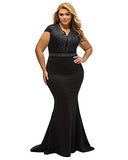 Lalagen Women's Short Sleeve Rhinestone Plus Size Long Cocktail Evening Dress