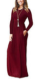 FOMANSH Women Maxi Dress Long Sleeve Round Neck Loose Plain Casual Long Dresses With Pockets