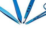 Precision Grooming Set - By Majestic Bombay - Professional Quality Stainless Steel Luxury Tweezers + Nail Scissor in Titanium Blue. Perfect for Ingrown Hair, Eyebrow Hair, Nose and Facial Hairs -