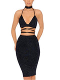 Lyheller Women's Sexy 2 Piece Spaghetti Bodycon Mid Bandage Party Club Dress