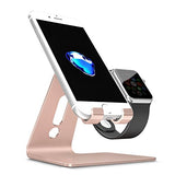 [Updated Solid Version] OMOTON 2 in 1 Universal Desktop Cell Phone Stand and Apple Watch Stand, Advanced 4mm Thickness Aluminum Stand Holder for iPhone and Apple Watch (Both 38mm & 42mm)