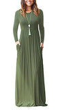 FOMANSH Women Maxi Dress Long Sleeve Round Neck Loose Plain Casual Long Dresses With Pockets
