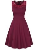 KASCLINO Women's Cocktail Dress A-Line Floral Lace Sleeveless Swing Party Dress With Pocket
