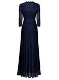 Miusol Women's Floral Lace 2/3 Sleeves Long Bridesmaid Maxi Dress