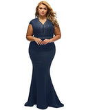 Lalagen Women's Short Sleeve Rhinestone Plus Size Long Cocktail Evening Dress