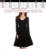 HELYO Women's 1950's Vintage V-Neck Floral Lace Long Sleeve Stretch Cocktail Party Swing Dress 189