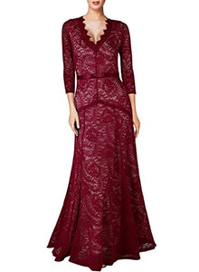 Miusol Women's Floral Lace 2/3 Sleeves Long Bridesmaid Maxi Dress