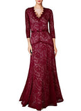 Miusol Women's Floral Lace 2/3 Sleeves Long Bridesmaid Maxi Dress