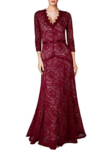 Miusol Women's Floral Lace 2/3 Sleeves Long Bridesmaid Maxi Dress