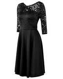 Mixfeer Women's Vintage Floral Lace Cocktail Swing Dress With 3/4 Sleeve