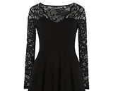 HELYO Women's 1950's Vintage V-Neck Floral Lace Long Sleeve Stretch Cocktail Party Swing Dress 189