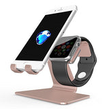 [Updated Solid Version] OMOTON 2 in 1 Universal Desktop Cell Phone Stand and Apple Watch Stand, Advanced 4mm Thickness Aluminum Stand Holder for iPhone and Apple Watch (Both 38mm & 42mm)