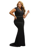 Lalagen Women's Short Sleeve Rhinestone Plus Size Long Cocktail Evening Dress