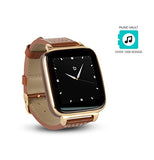 Bit Full Function Smart Watch for Apple/Android devices. Classical Elegance with Communications, Fitness, with Music Vault featuring 8G on board storage. Gold with brown calfskin leather strap