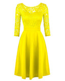 Mixfeer Women's Vintage Floral Lace Cocktail Swing Dress With 3/4 Sleeve