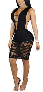 Gamery Women's Sexy Sleevelss Mesh Cut out Bodycon Bandage Midi Dress Clubwear