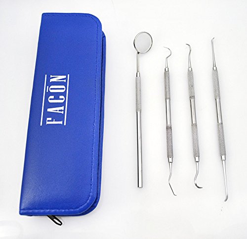 Facón Dental Hygiene Kit - Calculus & Plaque Remover Set - Dental Scaler and Probe, Tarter Scraper, Mouth Mirror and Carry Case, Professional Grade Quality Dentist Approved - Japanese Stainless Steel