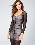 Velvet Rope Women's Long Sleeve Sheer Mesh Ruched Cocktail Dress