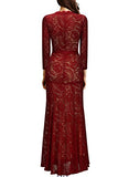 Miusol Women's Floral Lace 2/3 Sleeves Long Bridesmaid Maxi Dress