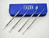 Facón Dental Hygiene Kit - Calculus & Plaque Remover Set - Dental Scaler and Probe, Tarter Scraper, Mouth Mirror and Carry Case, Professional Grade Quality Dentist Approved - Japanese Stainless Steel