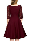 MIUSOL Women's Vintage Square Neck Floral Lace 2/3 Sleeve Cocktail Swing Dress