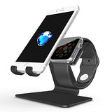 [Updated Solid Version] OMOTON 2 in 1 Universal Desktop Cell Phone Stand and Apple Watch Stand, Advanced 4mm Thickness Aluminum Stand Holder for iPhone and Apple Watch (Both 38mm & 42mm)