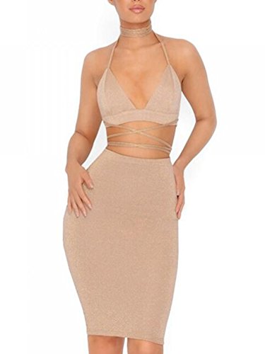 Lyheller Women's Sexy 2 Piece Spaghetti Bodycon Mid Bandage Party Club Dress