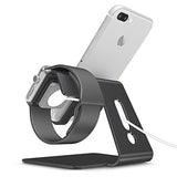 [Updated Solid Version] OMOTON 2 in 1 Universal Desktop Cell Phone Stand and Apple Watch Stand, Advanced 4mm Thickness Aluminum Stand Holder for iPhone and Apple Watch (Both 38mm & 42mm)