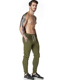 Ouber Men's Fitted Jogger Pants Gym Workout Running Sweatpants With Zipper Bottom