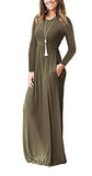 FOMANSH Women Maxi Dress Long Sleeve Round Neck Loose Plain Casual Long Dresses With Pockets