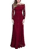 Miusol Women's Vintage Off Shouler Floral Lace Long Sleeve Formal Maxi Dress