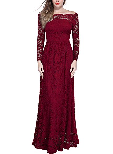 Miusol Women's Vintage Off Shouler Floral Lace Long Sleeve Formal Maxi Dress