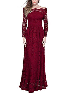 Miusol Women's Vintage Off Shouler Floral Lace Long Sleeve Formal Maxi Dress
