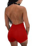 TOB Women's Summer Sexy Backless Lace Up Halter Bodycon Jumpsuit Club Romper