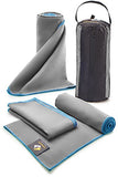 Set of 3 Microfiber Towels - Best For Gym, Sports, Travel, Camp, Outdoor - Quick Dry / Absorbent / Antimicrobial / Compact / Lightweight - Gift Toiletry Bag
