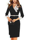 Fantaist Women's Wrap V Neck 3/4 Sleeve Lace Business Office Wear To Work Dress