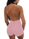 TOB Women's Summer Sexy Backless Lace Up Halter Bodycon Jumpsuit Club Romper