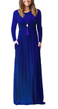 FOMANSH Women Maxi Dress Long Sleeve Round Neck Loose Plain Casual Long Dresses With Pockets