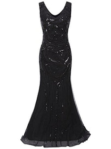 Vijiv 1920s Long Maxi Prom Gowns Sequin Mermaid Bridesmaid Formal Evening Dress