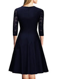 MIUSOL Women's Vintage Square Neck Floral Lace 2/3 Sleeve Cocktail Swing Dress