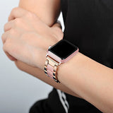 For Apple Watch Band 38mm, Wearlizer Fashion Metal Wristbands Replacement iWatch Stainless Steel Strap for Apple Watch Series 3, Series 2, Series 1, Sport, Edition---38mm Rose Gold + Pink
