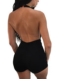 TOB Women's Summer Sexy Backless Lace Up Halter Bodycon Jumpsuit Club Romper