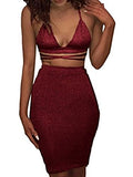 Lyheller Women's Sexy 2 Piece Spaghetti Bodycon Mid Bandage Party Club Dress