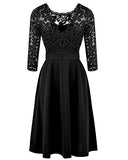 Mixfeer Women's Vintage Floral Lace Cocktail Swing Dress With 3/4 Sleeve
